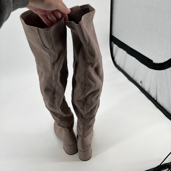 Nine West Felipe 2 Over the Knee Boot beige taupe block heel round toe size 6.5 - Picture 5 of 14